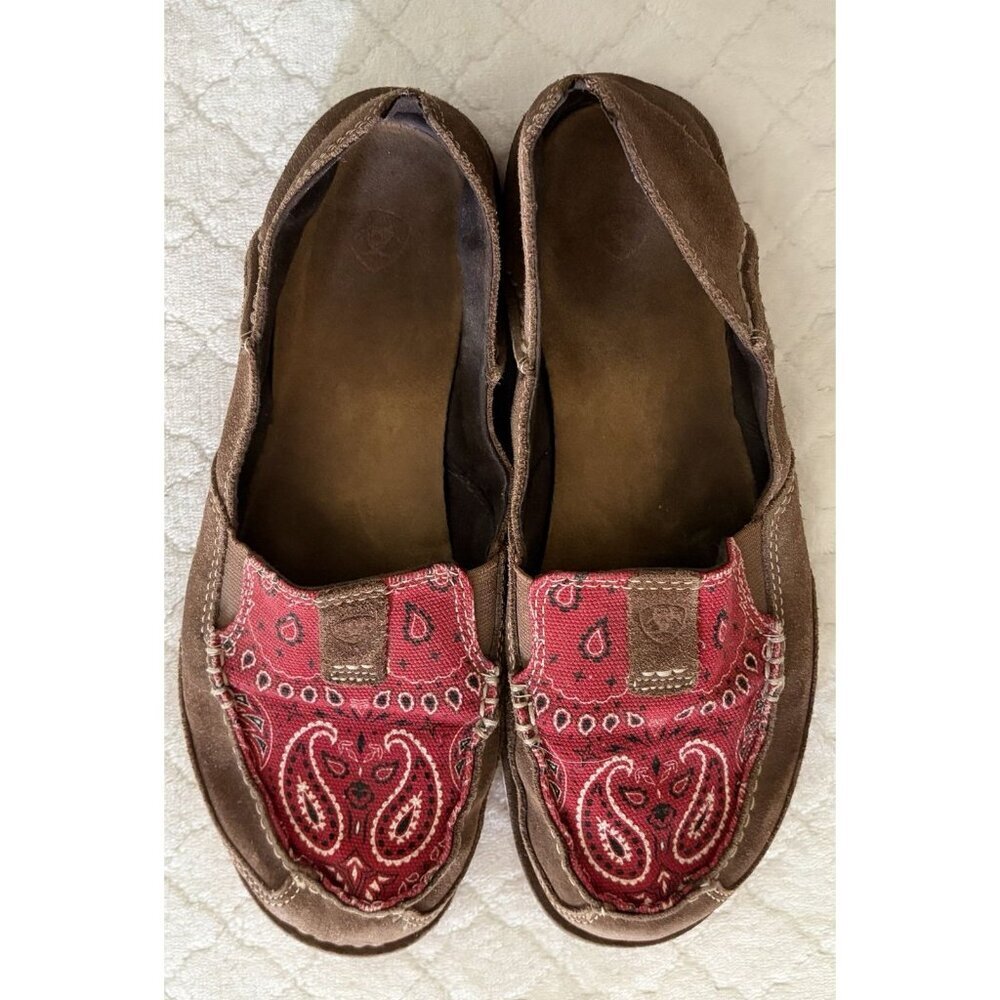 Ariat Brown Slip-On Shoes with Red Paisley Toe